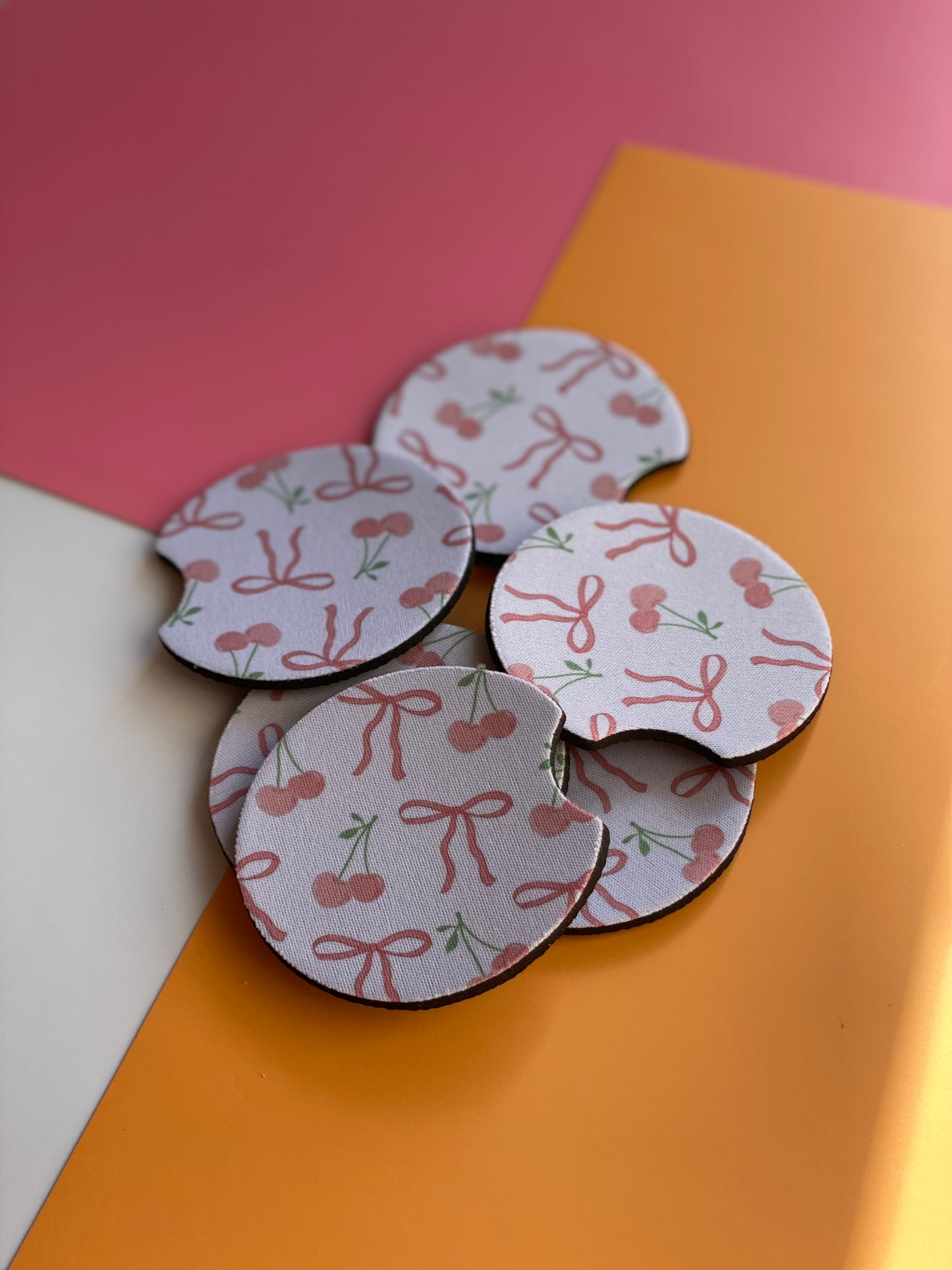 Bows+Cherry Car Coaster Set