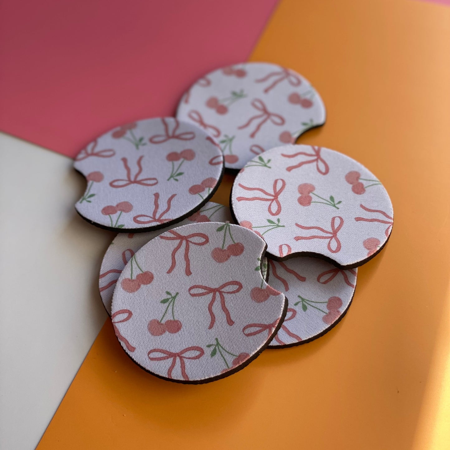 Bows+Cherry Car Coaster Set