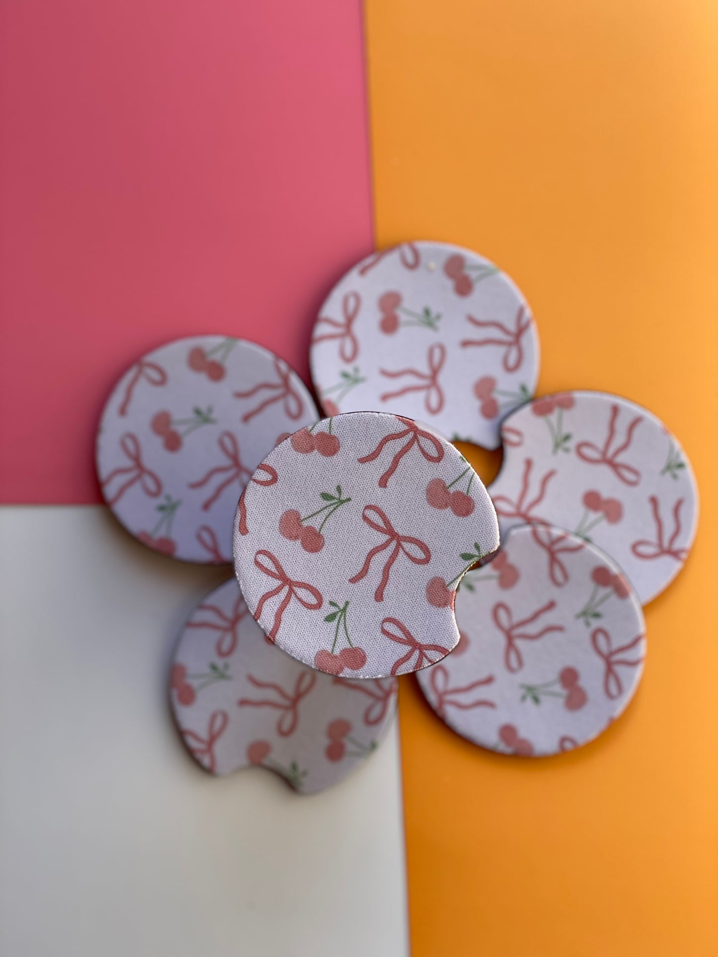 Bows+Cherry Car Coaster Set