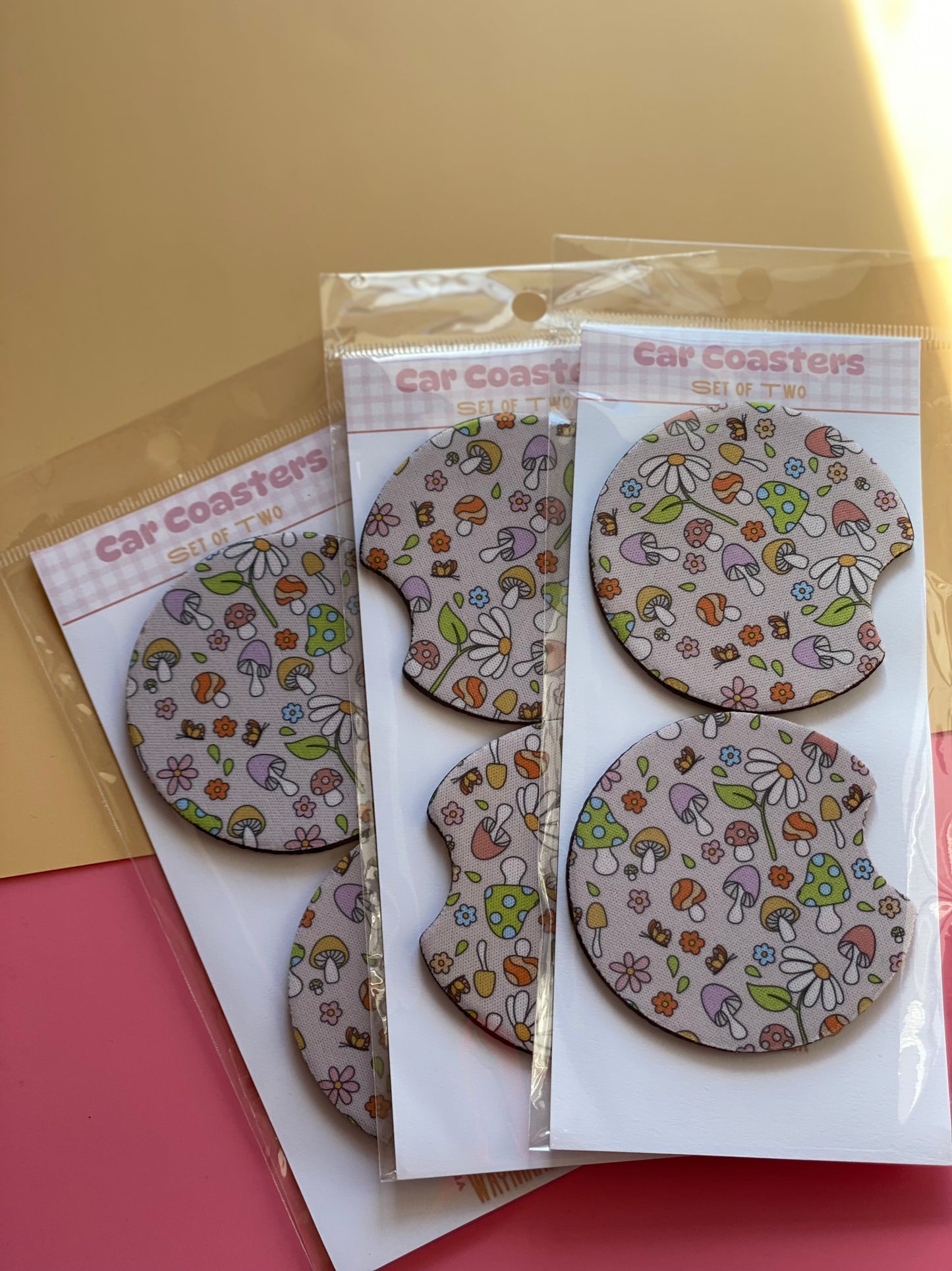 Mushroom Flowers Car Coaster Set