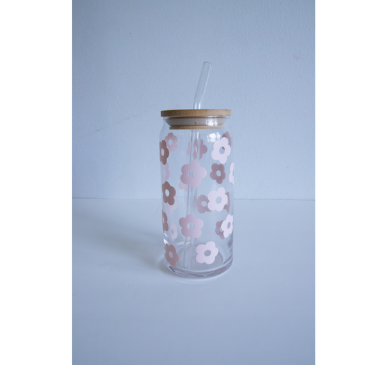 Pink Daisy Glass Cup